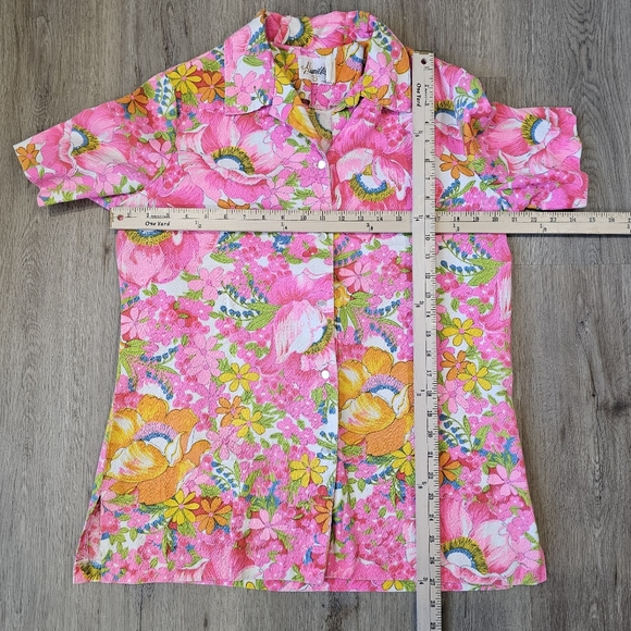 Vintage VTG Hamilton 8 Dallas Hot Pink Floral Button Down Top - Picture 9 of 12